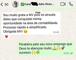 Aluna agradece a conquista de uma oportunidade na área de contabilidade
